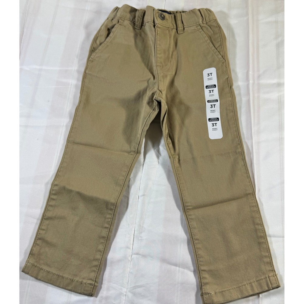 The Childrens Place Boys 3T Skinny Chino Pants Khaki Tan Stretch Uniform Pants
